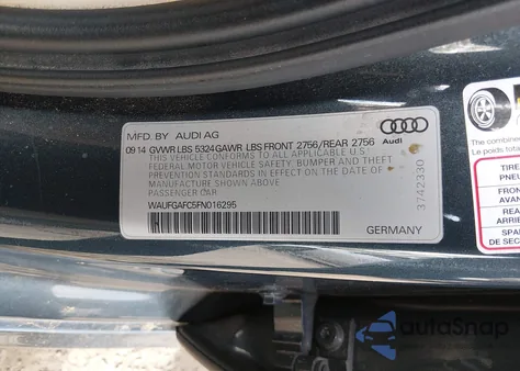 2015 Audi A6 3.0T Premium Plus из США, поврежденный, VIN WAUFGAFC5FN016295